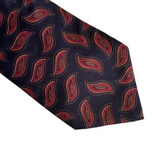 Italianissimo Vintage Polyester Tie Navy Red Gold Paisley Leaf Classic Menswear